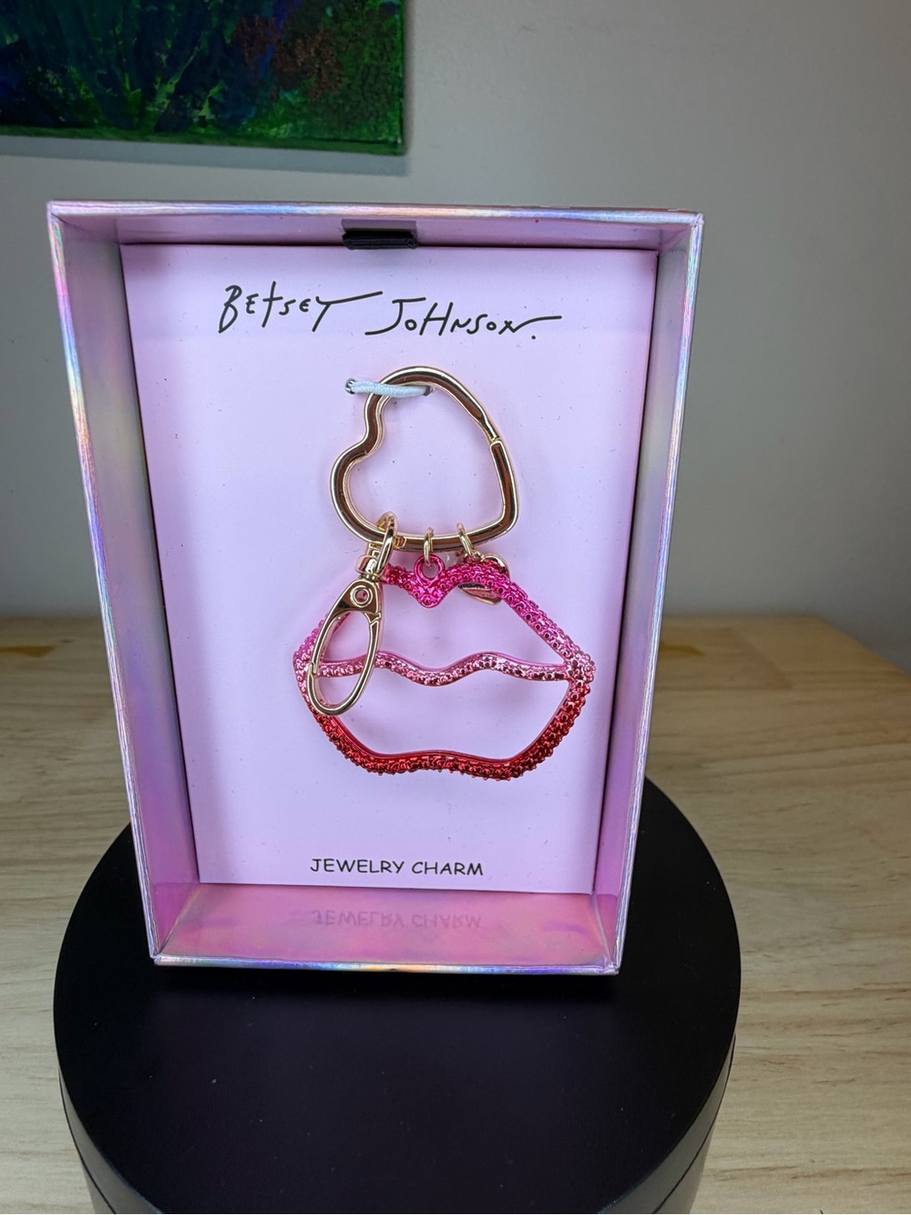 Betsey Johnson Pink and Red Crystal Lip Charm Keyring
